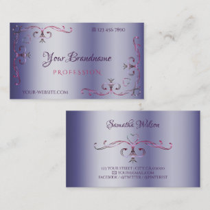 Elegant Blue Pink Ornate Corner Border Ornamental Business Card