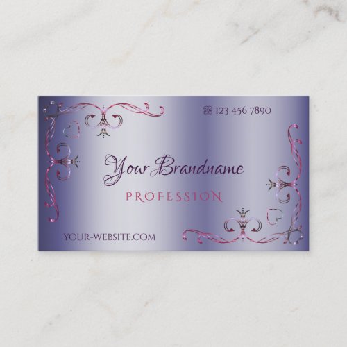 Elegant Blue Pink Ornate Corner Border Ornamental  Business Card