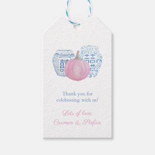 Elegant Blue & Pink Pumpkin Chinoiserie Favor Tags