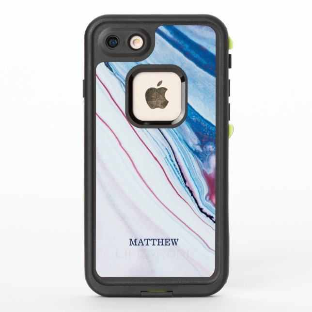 Elegant BLUE PINK PURPLE FAUX MARBLE PERSONALIZED LifeProof iPhone Case (Back)