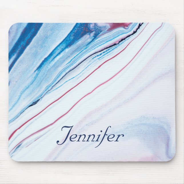 Elegant BLUE PINK PURPLE FAUX MARBLE PERSONALIZED Mouse Pad (Front)