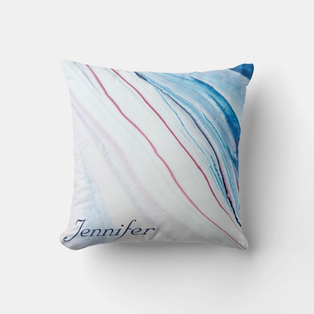 Elegant BLUE PINK PURPLE FAUX MARBLE PERSONALIZED Throw Pillow (Front)