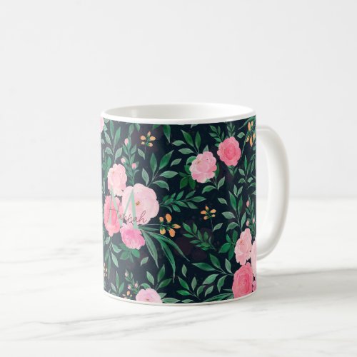 Elegant Blue Pink Rose Floral watercolor Painting Coffee Mug