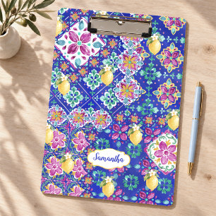 Elegant Blue pink Sicilian Citrus Collage Mini Clipboard