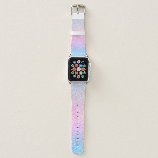 Elegant Blue Pink Silver Glitter Design Apple Watch Band (Front)