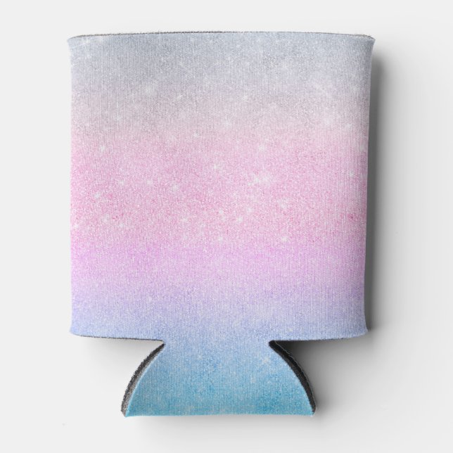 Elegant Blue Pink Silver Glitter Design Can Cooler (Front)
