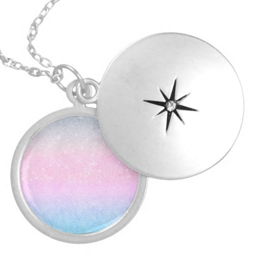 Elegant Blue Pink Silver Glitter Design Locket Necklace