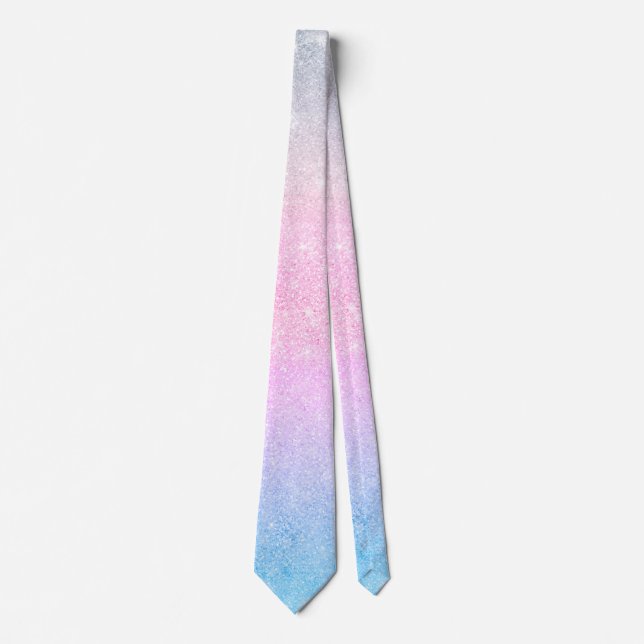 Elegant Blue Pink Silver Glitter Design Neck Tie (Front)