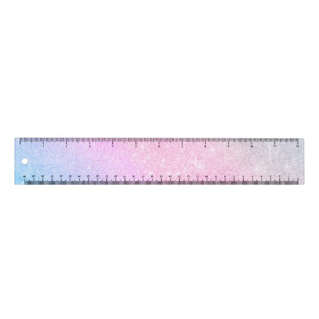 Elegant Blue Pink Silver Glitter Design Ruler (Front)