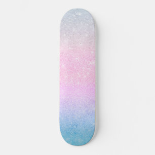 Elegant Blue Pink Silver Glitter Design Skateboard