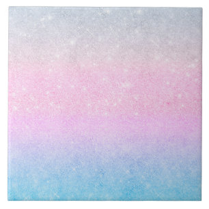 Elegant Blue Pink Silver Glitter Gradient Design Ceramic Tile