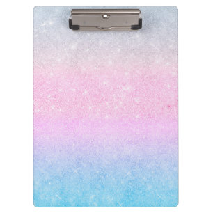 Elegant Blue Pink Silver Glitter Gradient Design Clipboard