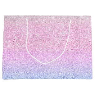 Elegant Blue Pink Silver Glitter Gradient Design Large Gift Bag