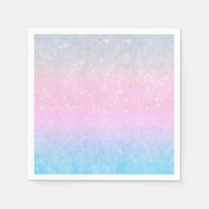 Elegant Blue Pink Silver Glitter Gradient Design Napkins