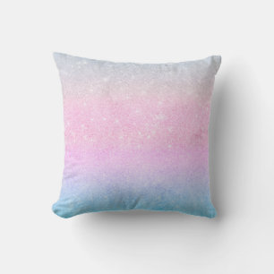 Elegant Blue Pink Silver Glitter Gradient Design Throw Pillow