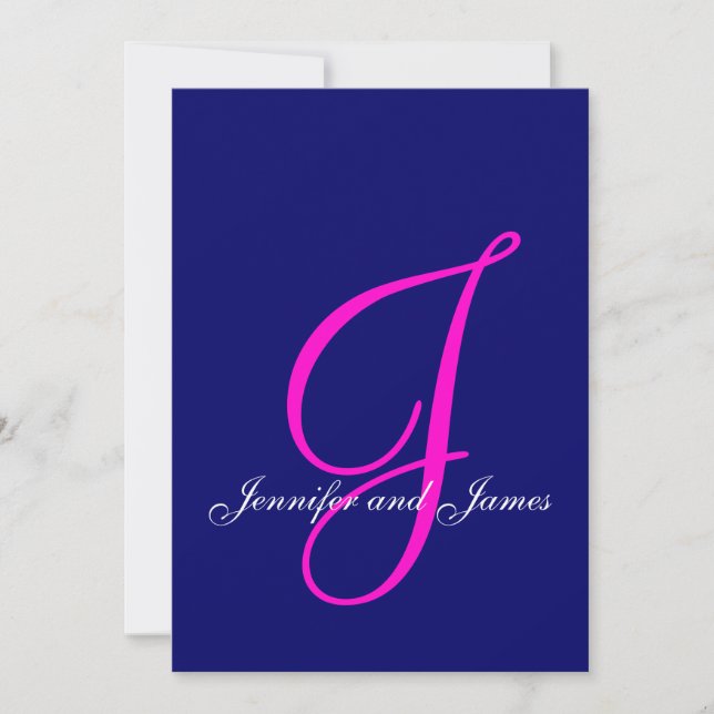 Elegant Blue Pink Wedding Invitations Initial (Front)