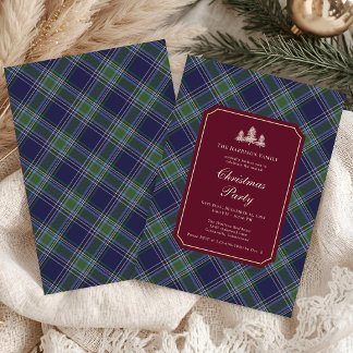 Elegant Blue Plaid Christmas Party Invitation