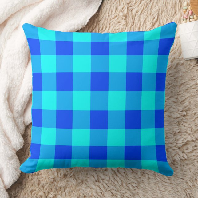 Elegant Blue Plaid Decorative Throw Pillow (Blanket)