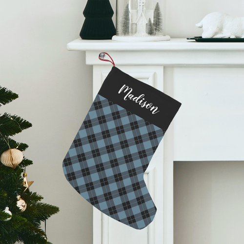 Elegant Blue Plaid Personalized Small Christmas Stocking