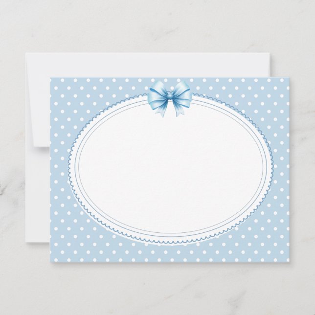 Elegant Blue Polka Dot Frame with Satin Bow Note Card (Front)