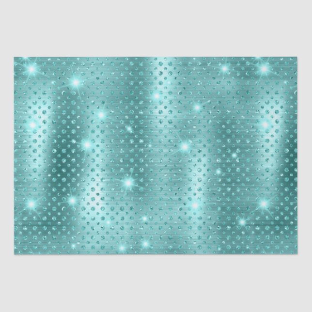 Elegant Blue Polka Dot Metallic Glitter Pattern Tissue Paper (Front)