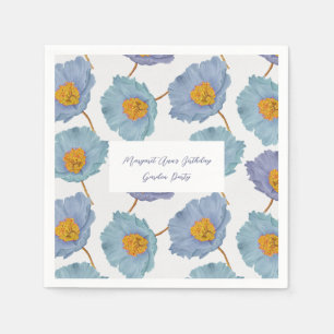 Elegant Blue Poppy Birthday Garden Party Napkins