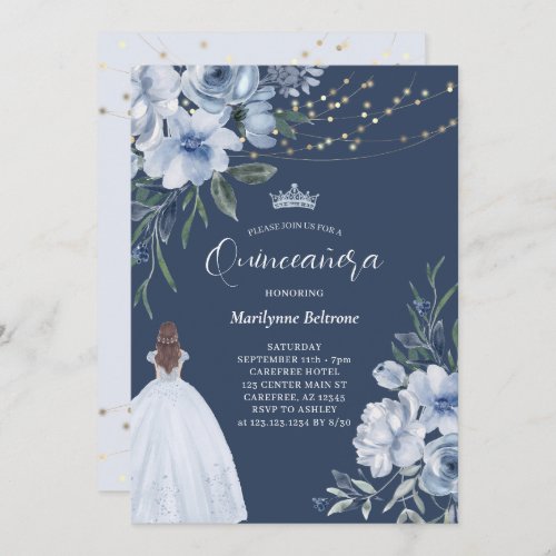 Elegant Blue Princess Quinceaera Invitation