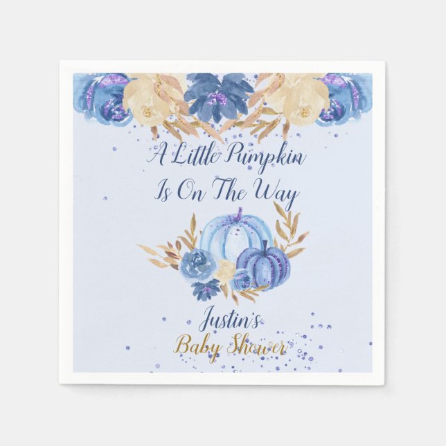 Elegant Blue Pumpkin Baby Shower Napkins (Front)