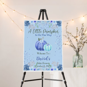 Elegant Blue Pumpkin & Floral Welcome Sign 