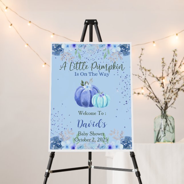 Elegant Blue Pumpkin & Floral Welcome Sign  (In Situ (Stand))