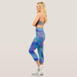 Elegant Blue, Purple, and Gold Marble Pattern Capri Leggings