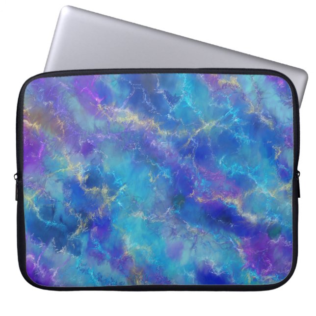 Elegant Blue, Purple, and Gold Marble Pattern Laptop Sleeve (Front)