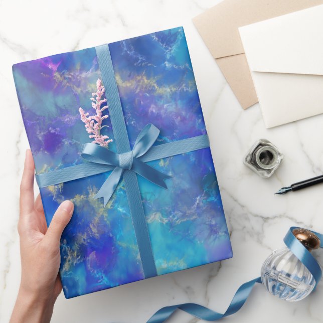 Elegant Blue, Purple, and Gold Marble Pattern Wrapping Paper (Gifting)