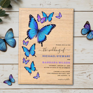 Elegant Blue Purple Floral Butterfly Wedding Acrylic Invitations