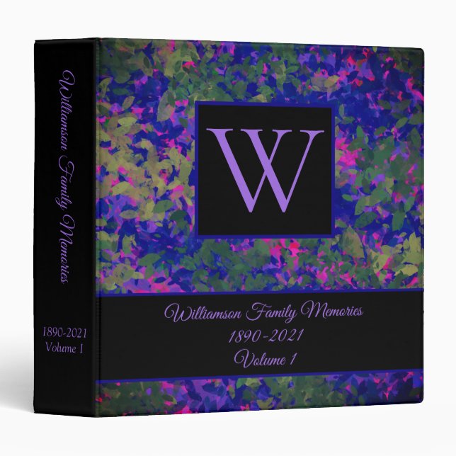 Elegant Blue Purple Floral Family Scrapbook Album 3 Ring Binder (Front/Spine)