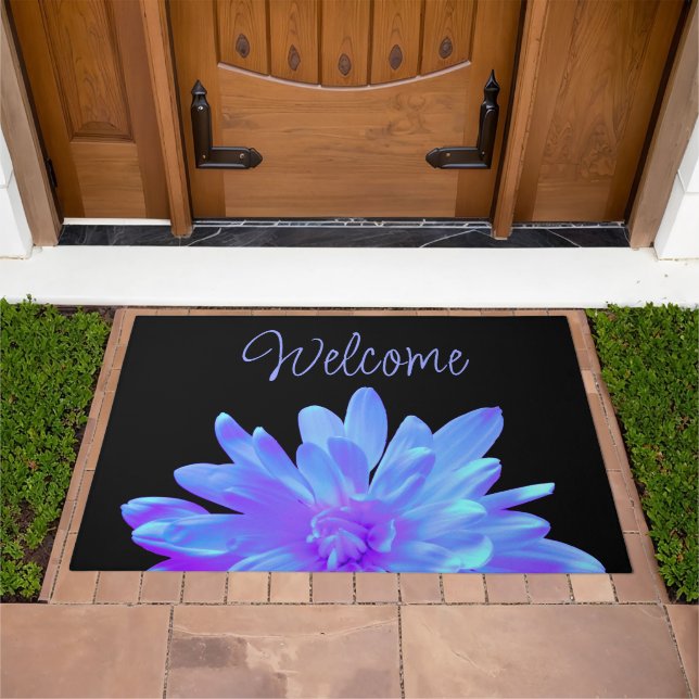 Elegant blue purple floral flower  doormat (Outdoor)