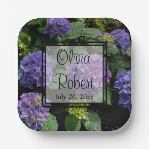 Elegant blue purple floral flower garden paper plates