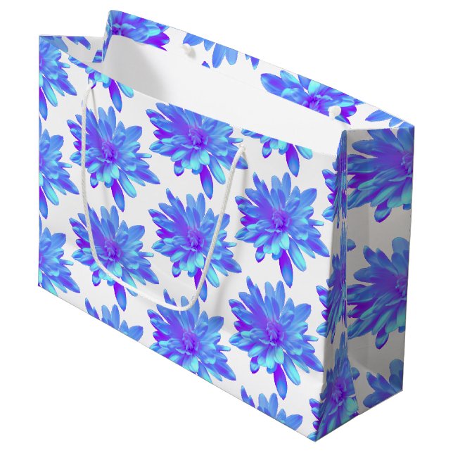 Elegant blue purple floral flower  large gift bag (Front Angled)