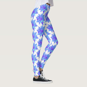 Elegant blue purple floral flower leggings
