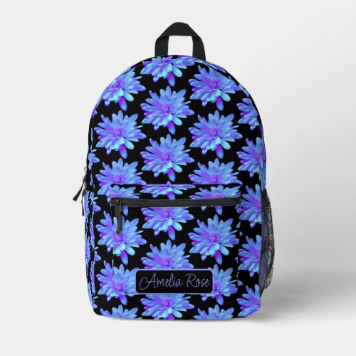 Elegant blue purple floral flower  printed backpack