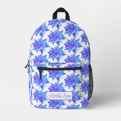 Elegant blue purple floral flower  printed backpack