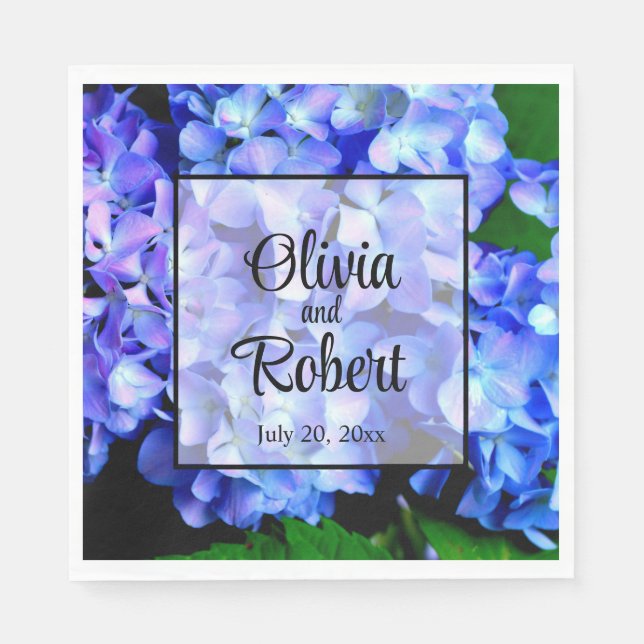 Elegant blue purple floral hydrangeas napkins (Front)