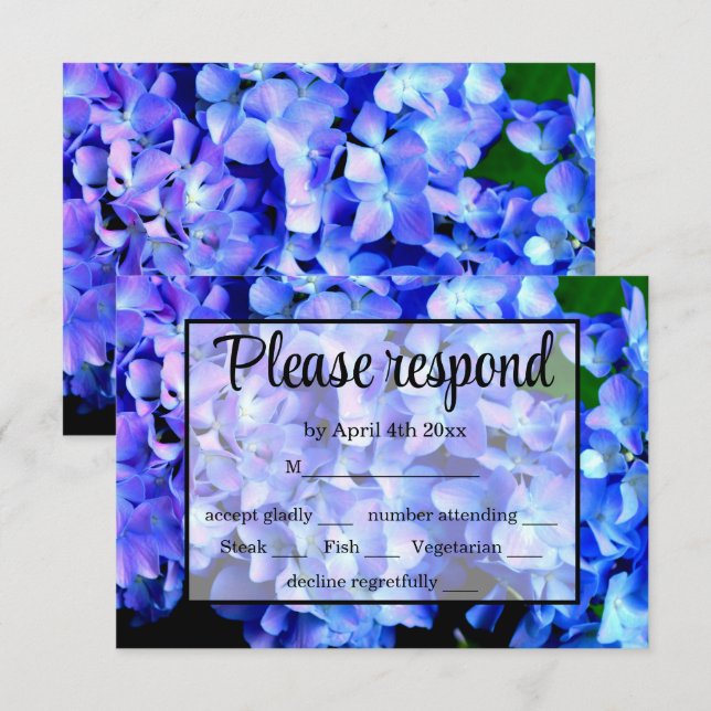 Elegant blue purple floral hydrangeas RSVP card (Front/Back)