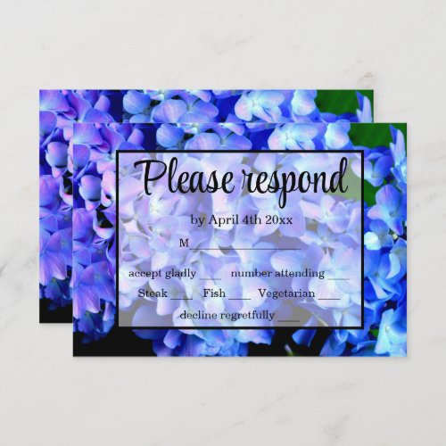Elegant blue purple floral hydrangeas RSVP card