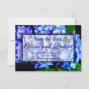 Elegant blue purple floral hydrangeas save the date