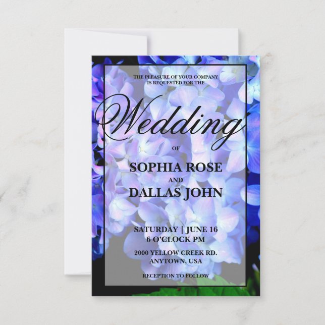 Elegant blue purple floral hydrangeas Wedding Invitation (Front)