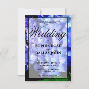 Elegant blue purple floral hydrangeas Wedding Invitation