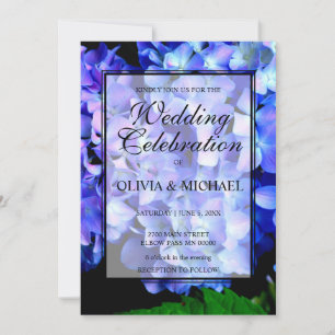 Elegant blue purple floral hydrangeas wedding invitation