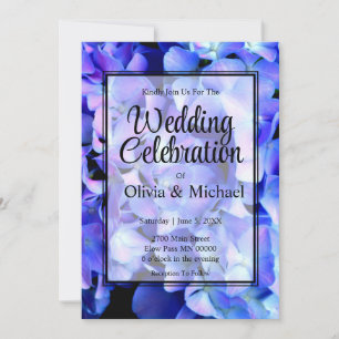 Elegant blue purple floral hydrangeas wedding invitation