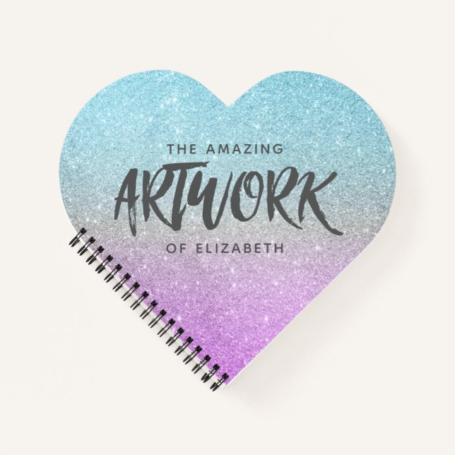 Elegant Blue Purple Glitter Artist Sketchbook Notebook (Front)